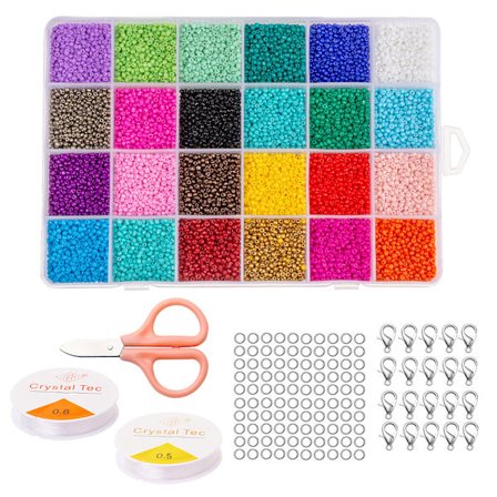 Glass Seed Beads, 24 farger Seed Beads for smykkefremstillingssett