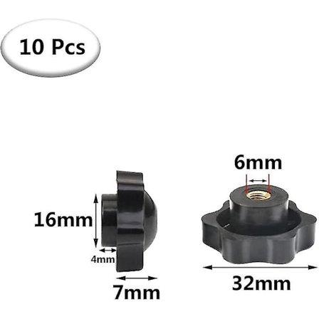 M6 Musta Muovinen Tähtimallinen Pää Naaras Kierteinen Kiinnityskahva M6 Kahva Otteenkahva