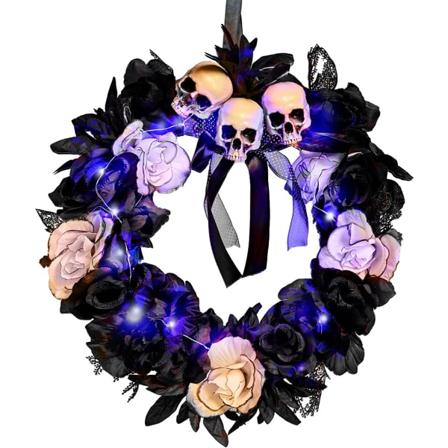 Halloween-koristevaloilla varustettu kallokruunu, ripustettava talon rekvisiitta