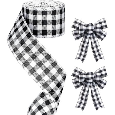 60mm Svart och Vit Rutig Band, Julband med Ståltråd, 6M Hessianband med Ståltrådskant, Julband för Presentinslagning, för Julkransar