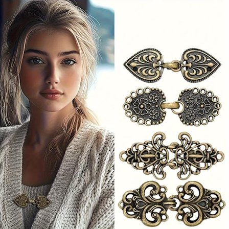 4 stk. Vintage Sweater Clips af Zinklegering, Roterende Sweater Clips, Elegante Krave Clips til Kapper, Cardigan Clips, Clips til Sjaler, Skjorte 