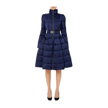 Elisabetta Franchi, Circle quilted coat with logo belt Blauw, Dames, Maat:M
