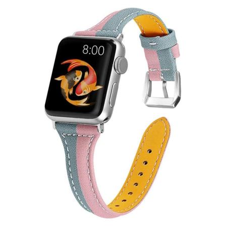 Apple Watch Series 5 40mm ægte læder Urrem - Lyserød / Grå Silver grey