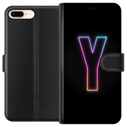 Yhteensopiva Lompakkokotelo Apple Apple iPhone 7 Plus Minimalistinen neonkirjain Y värinvaihtuvassa valossa mustaa taustaa vasten