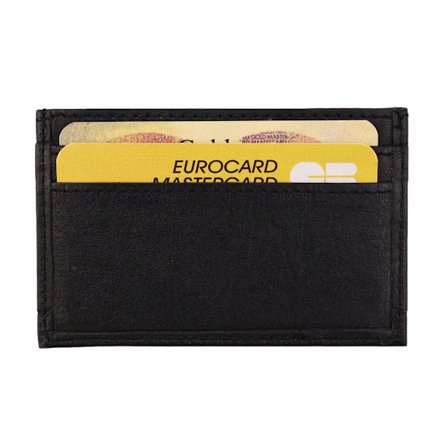 Enkelt kortetui i ekte skinn, svart