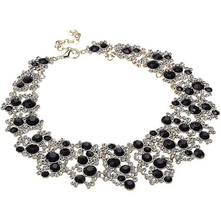 Halsband med kedja av kristallstrass/pärlor, vintage choker-haklapps-hänge, bohemiskt bling-halsband med tofsar för kvällen