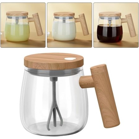 Selvrørende krus med låg, 400 ml elektrisk blandekop, selvrørende kaffekrus, selvrørende kop i højt borosilikatglas