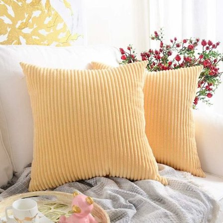 45 cm Lysegul Stribet Pude og Pudebetræk Sæt med 2