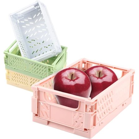 Kasser, 4 Pak Plast Foldbar Kasse, Lille Sammenklappelig Skrivebords Opbevaringsboks, Stabelbare Små Organiseringskasser, Robust Mini Foldbar 