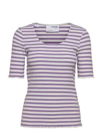 Slfanna Ss U-Neck Tee Str S T-shirt Top Multi/mønstret Selected Femme