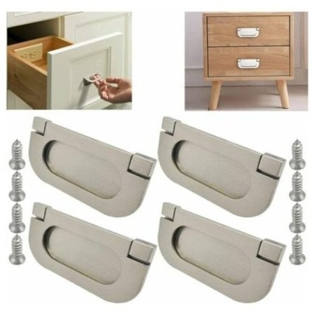 Sølv 4 stk rustfritt stål usynlige håndtak sølv skap skuff skap garderobe tilbehør - med skruer (75 mm) kjøkkenskap dørhåndtak Cu