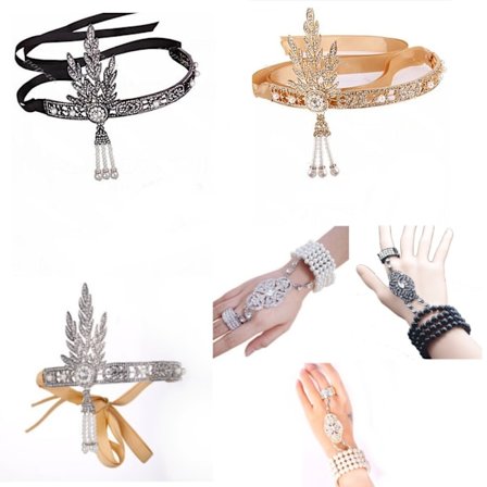 Great Gatsby 1920 Vintage hår krona diadem hårband + Armband