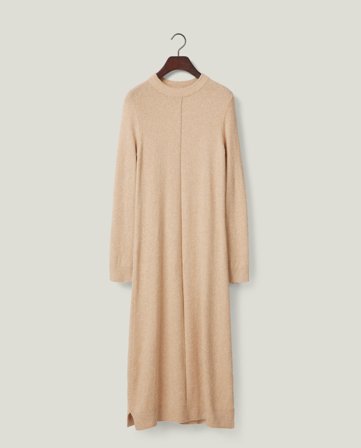 Lexington Strikket midikjole med rett passform, lysbeige melange