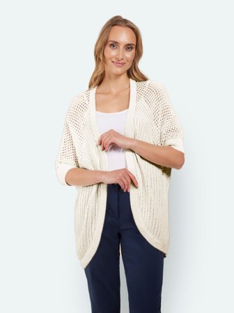 SIGNATURE - 3/4 Ærmet Strik Cardigan - Råhvid