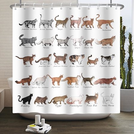 180x180cm Duschdraperi med tecknade djur Rolig Söt Vit Katt Minimalistiskt Duschdraperi Rustikt Bondgård Pojke Flicka Duschdraperikrok 