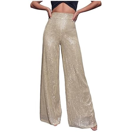 Kvinders Sequin Højtaljede Brede Ben Party Clubwear Lange Bukser
