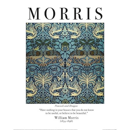 William Morris Påfågel och drake tryck 40cm x 30cm Grön/Kräm