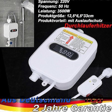 Elektrisk varmtvannsbereder, gjennomstrømningsvarmer 3,5 kW 220 V med baderomsdusjsett DE