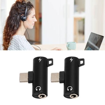 2 st USB C till 3,5 mm ljudadapter 2 i 1 Typ C 3,5 mm Lyssna på musik medan du laddar Hållbar ABS USB C till ljuduttag Svart