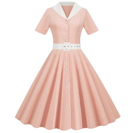Kvinnor Kortärmad V-hals Vanlig Midiklänningar Button Swing Dress