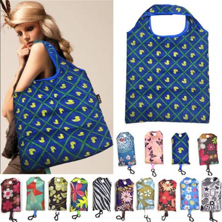 Kreativt printed tyg mobiltelefon typ hopfällbar shoppingväska Random Color 4pc