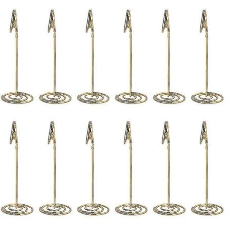 12 stk. Placortholder Memo Holder Klips Fotoholder Bordsnummerholder Guld