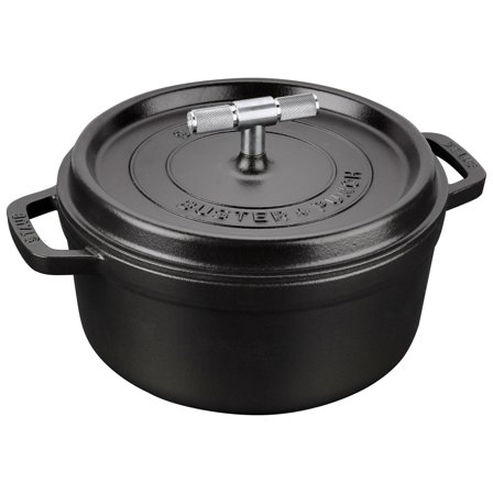 Staub Buster+Punch rund gryde 24 cm, stålknop - Sort og stål | KitchenOne