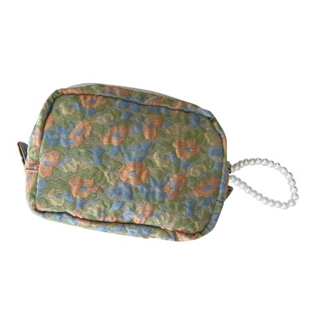 Kosmetisk väska med pärlhänge Bärbar dragkedja sminkväska Multifunktionell Fashionable Casual Make Up Pouch Grön Orange Blå Blommig