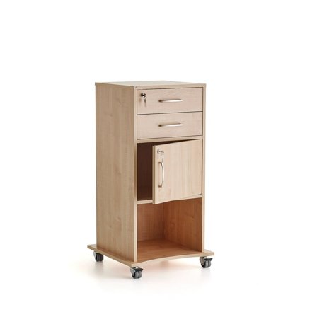 Ståpulpet med två lådor och en dörr, björk