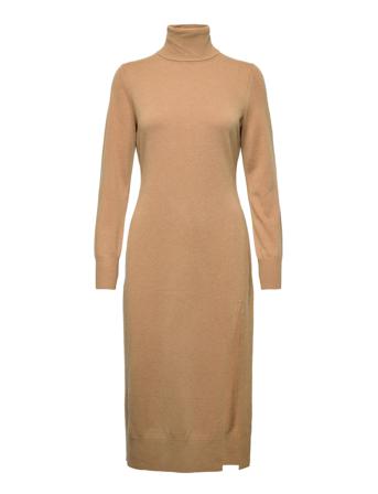 Turtle Nk Slit Midi Drs Dresses Knitted Dresses Beige Michael Kors