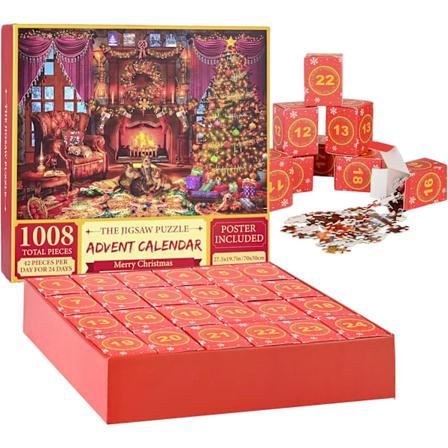 Joulukalenteri 2024 - Joulun Palapelin Adventtikalenteri - Dxles 1008 Palapelin Palaset, 24 Laatikon Palapelit Aikuisten ja Lasten, Koti Sisustus, 