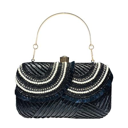 Kvällsväska för kvinnor Flickor Patchwork Clutch Crossbody-väska Bröllopsväska Kedja Axelväska Party Handväska Black