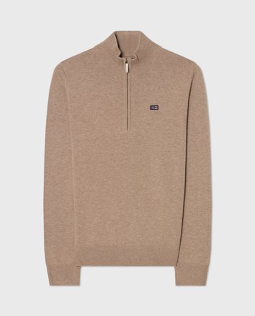 Lexington Teen bomullsgenser med halv glidelås, beige melange