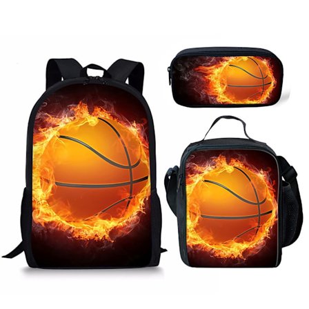 Basketball Ryggsekk med Matboks Gutte Skolesekk 3 stk Sett