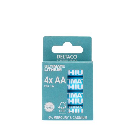 Deltaco Ultimate Lithium, 1.5V, FR6/AA size, 4-pk