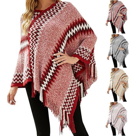 Ternet strikket kvast sjal wrap dame uld blanding capelet med imiteret pels trim