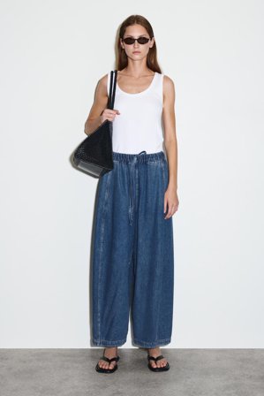 COS Women's Barrel-Leg Denim Drawstring Trousers in Blue