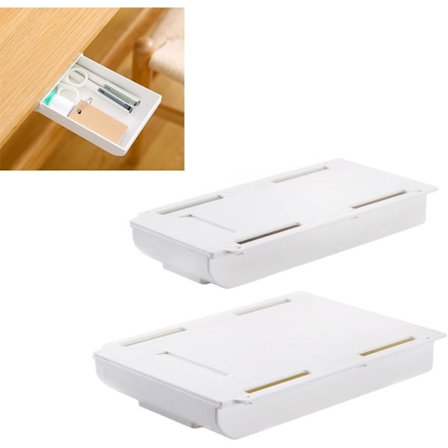 2 stk. Skuffe til undersiden af skrivebordet, udtrækkelig opbevaringsboks, skjult