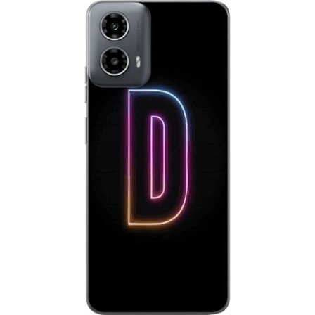Kompatibel Mobilcover til Motorola Motorola Moto G34 Minimalistisk neonbogstav D i farveskiftende lys mod sort baggrund i moderne digital design