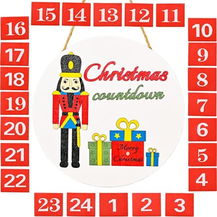 Nøtteknekker Adventskalender anheng dekorasjon, utskiftbar rustikk tre