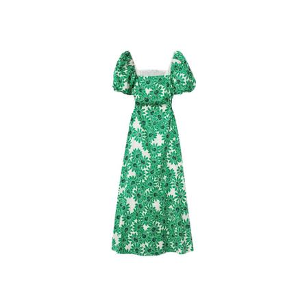Mango Flowers cotton Kjole Grøn, Dame
