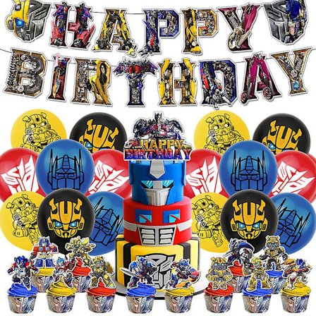 Transformers Tema Fødselsdagsfest Tilbehør Banner Balloner Kit Kage Cupcake Toppers Dekorationer Sæt