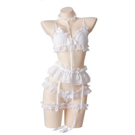 Sexede dameundertøj Sæt Søde flæser Blonde Kawaii Babydoll Soft Girl Sort Pyjamas Japansk Lolita Cosplay Kostumer