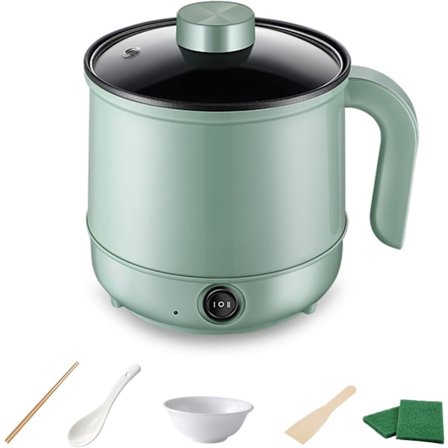 Multifunktionel elektrisk gryde, mini elektrisk damper, meget velegnet til nudler/pasta/æg/suppe/bøf (grøn)