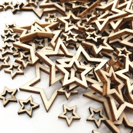 300 stk. Stjerne Træ Dekoration, Ufærdige Træ Ornamenter Dekoration, til DIY Håndværk Bord Spredning Dekoration 3 Størrelser(1/2/3)cm