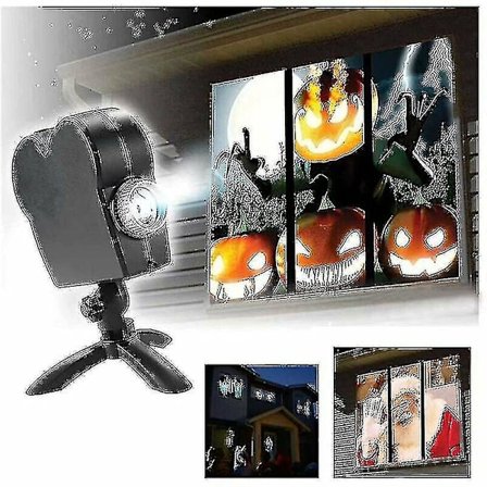 Jule-Halloween Holografisk Projektor Vindue Projektor Led Holografisk Projektionslampe, 12 Filmfestivaler, Brugt Til Jul Og Halloween (FMY)