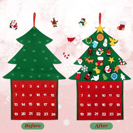 Wokkol Juletre, 1 meter Filt Juletre med 29 Avtakbare Ornamenter Veggdekor med Tau for Barnedekorasjon