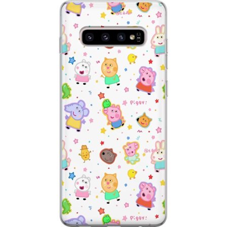 Kompatibelt Mobildeksel til Samsung Galaxy S10+ Fargerike tegneserie dyrekarakterer i en leken stil med stjerner og prikker på en lys bakgrunn