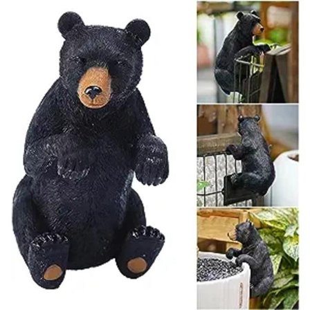 Musta karhu puutarha ripustus patsaat miniatyyri keiju kukkaruukku rauta