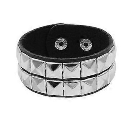 Sort Læder Punk Armbånd Firkantede Nitter Armbånd Firkantet Nitte Armbånd Lædertekstur til Matchende Trendy Look (Sort anden række)